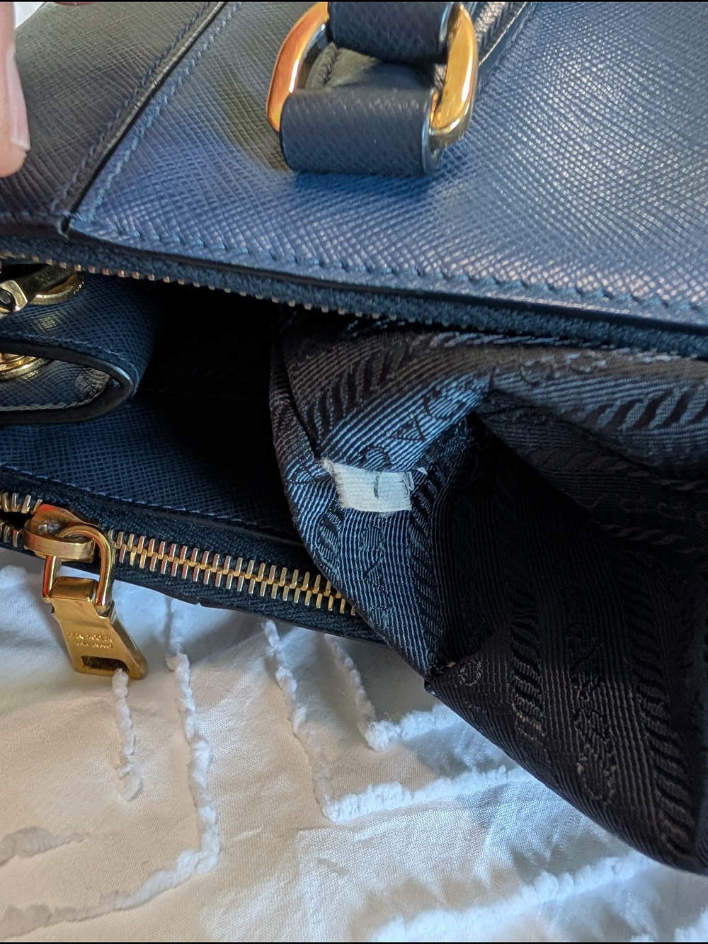 Prada Navy Saffiano Leather Tote with Gold Hardware - Picture 14 of 16
